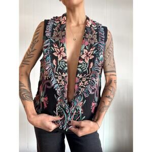 Vintage Floral Western Tapestry Vest Size Small